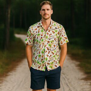 Guitars‎ All- Musical Men XL Short Sleeve Casual Band Beach Art 2 Wear Shirt Y2K